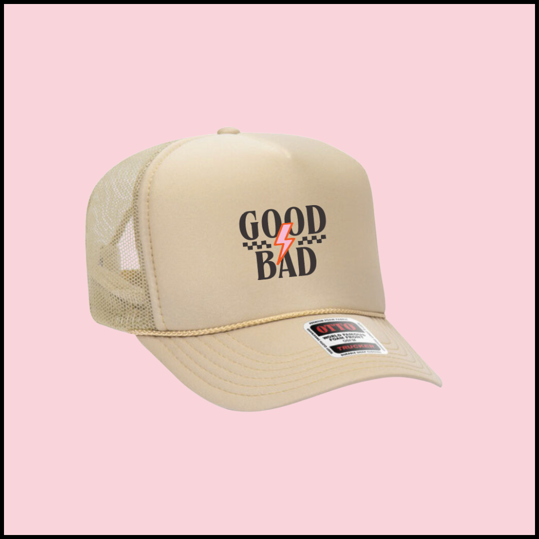 Khaki "Good Bad" Logo Trucker